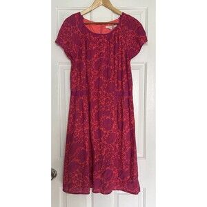 Boden Fuchsia and Coral Floral Scoop-Neck Mini Dress